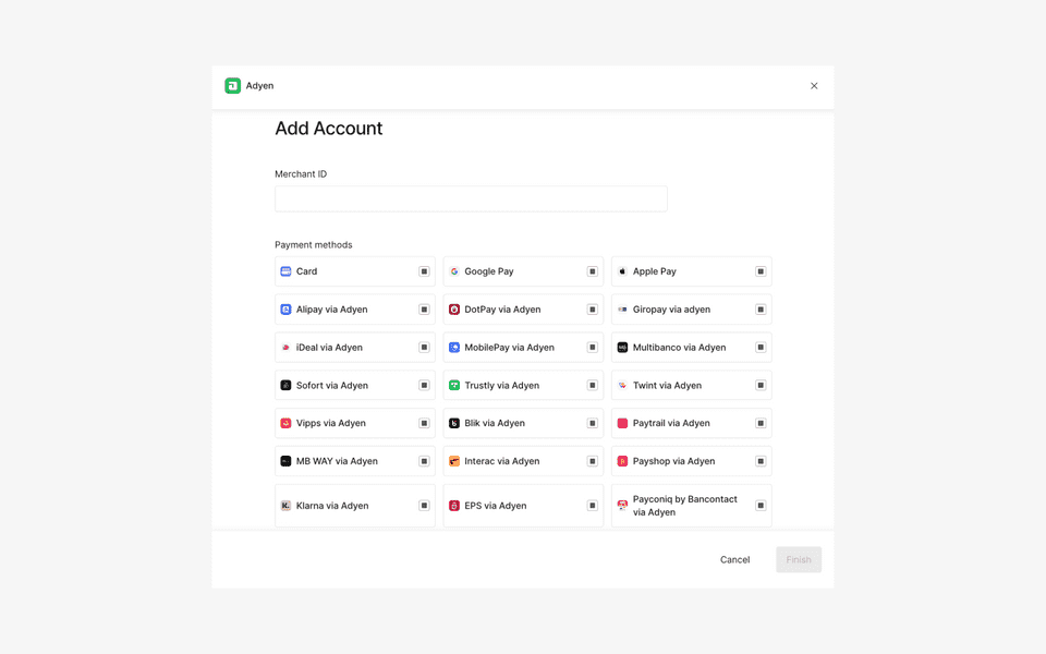 Example of adding a merchant account