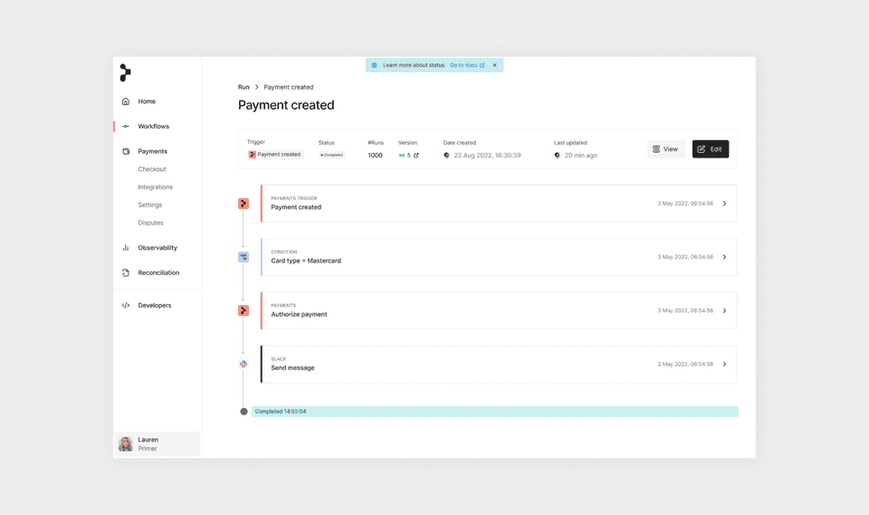 Workflow timeline