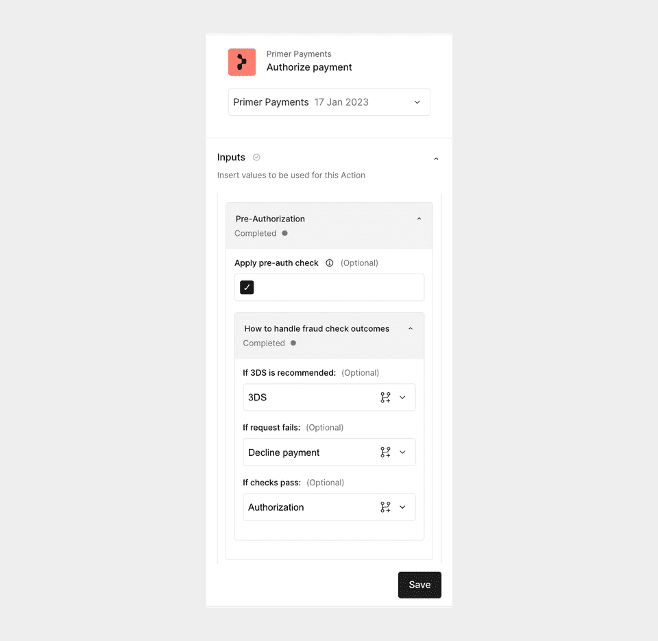 Example of where to configure how to handle pre-auth check outcomes